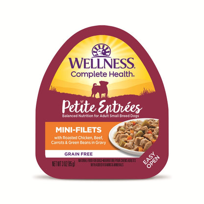 Wellness Petite Entrees Mini Filets Roasted Chicken & Beef with Carrots & Green Beans in Gravy Grain Free Dog Food 85g