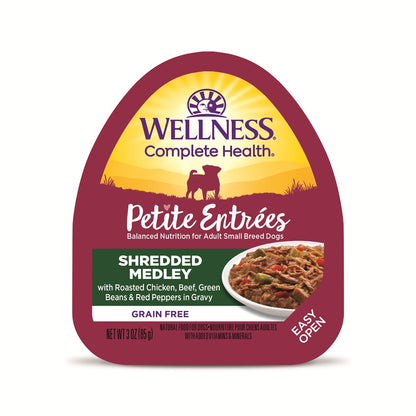 Wellness Petite Entrees Shredded Medley Roasted Chicken & Beef with Green Beans & Red Peppers Grain Free Dog Food 85g