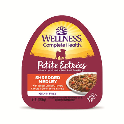 Wellness Petite Entrees Shredded Medley Tender Chicken & Turkey with Carrots & Green Beans Grain Free Dog Food 85g