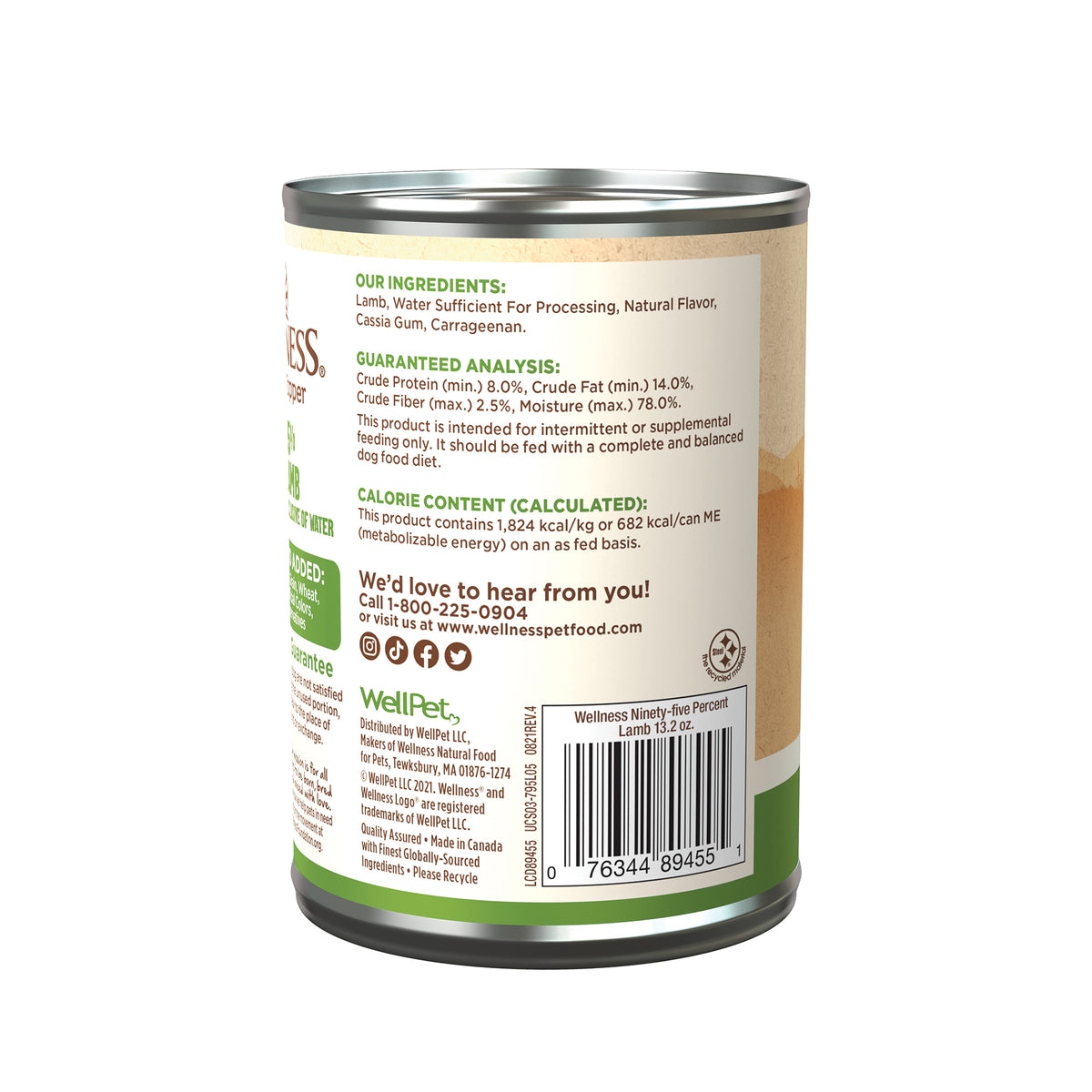Wellness 95% Lamb Grain Free Wet Dog Food 13.2oz | Pate Mixer & Snack
