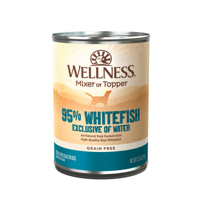Wellness 95% Whitefish Grain Free Wet Dog Food 13.2oz | Pate Mixer & Snack