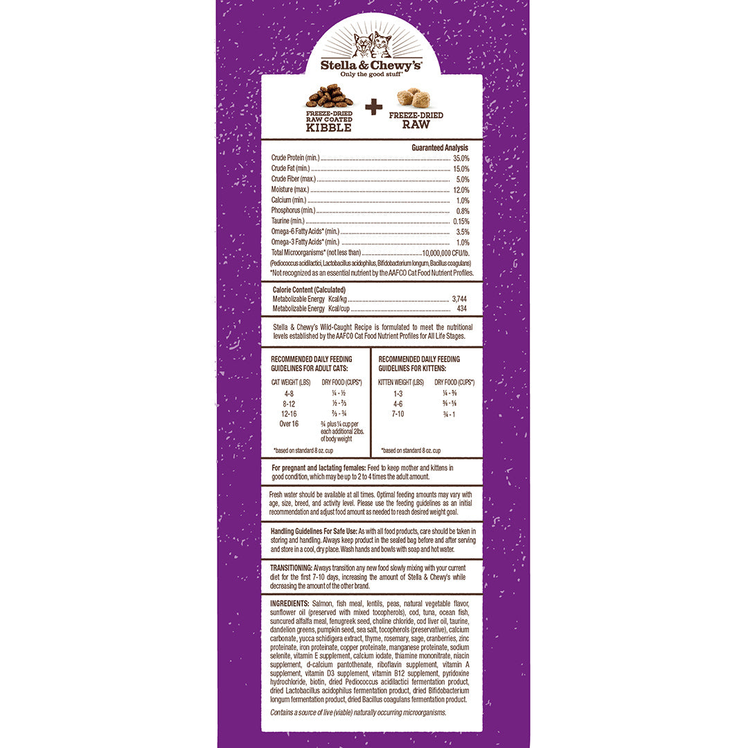 Stella and Chewy’s Raw Blend Cage Free Recipe for Cats – Wild-Caught Cod Salmon and Tuna 5LB