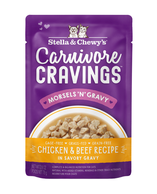 Stella & Chewy’s Carnivore Cravings Morsels’n’Gravy Chicken & Beef Cat Food in Pouch 2.8oz