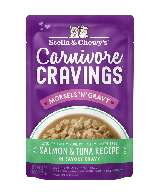 Stella & Chewy’s Carnivore Cravings Morsels’n’Gravy Salmon & Tuna Cat Food in Pouch 2.8oz