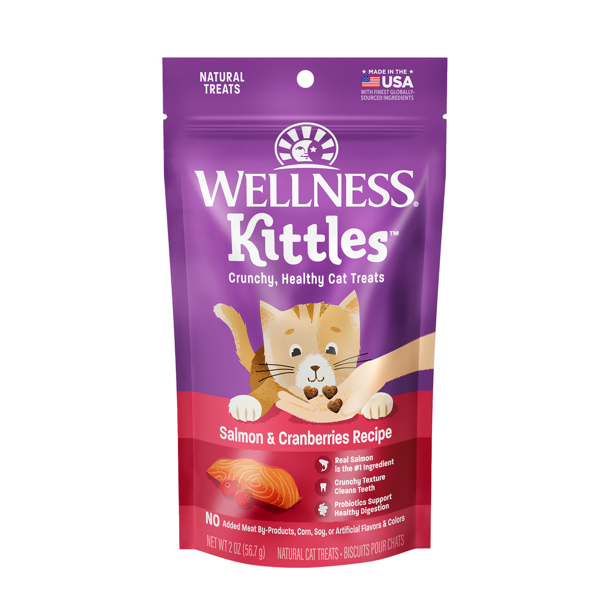 Wellness Kittles Grain Free Crunchy Cat Treats 2oz | Chicken, Salmon & Tuna