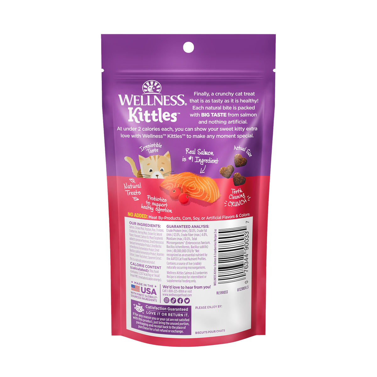Wellness Kittles Grain Free Crunchy Cat Treats 2oz | Chicken, Salmon & Tuna