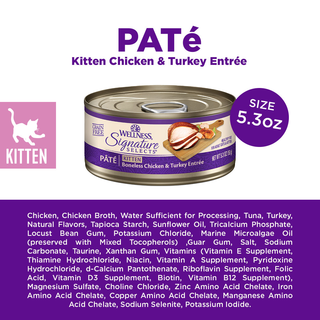 Wellness CORE Signature Selects Pate Boneless Chicken & Turkey Kitten Grain Free Canned Cat Food 5.3oz