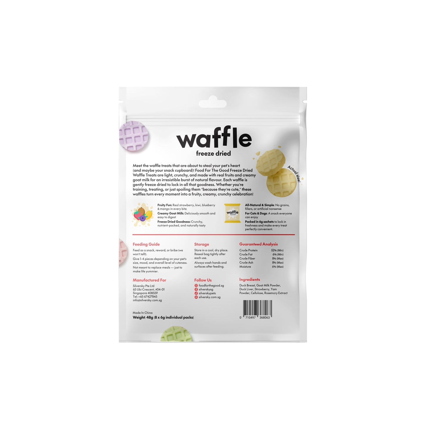 Food For The Good Freeze Dried Waffle Strawberry and Goat Milk Treats for Dogs and Cats 48g