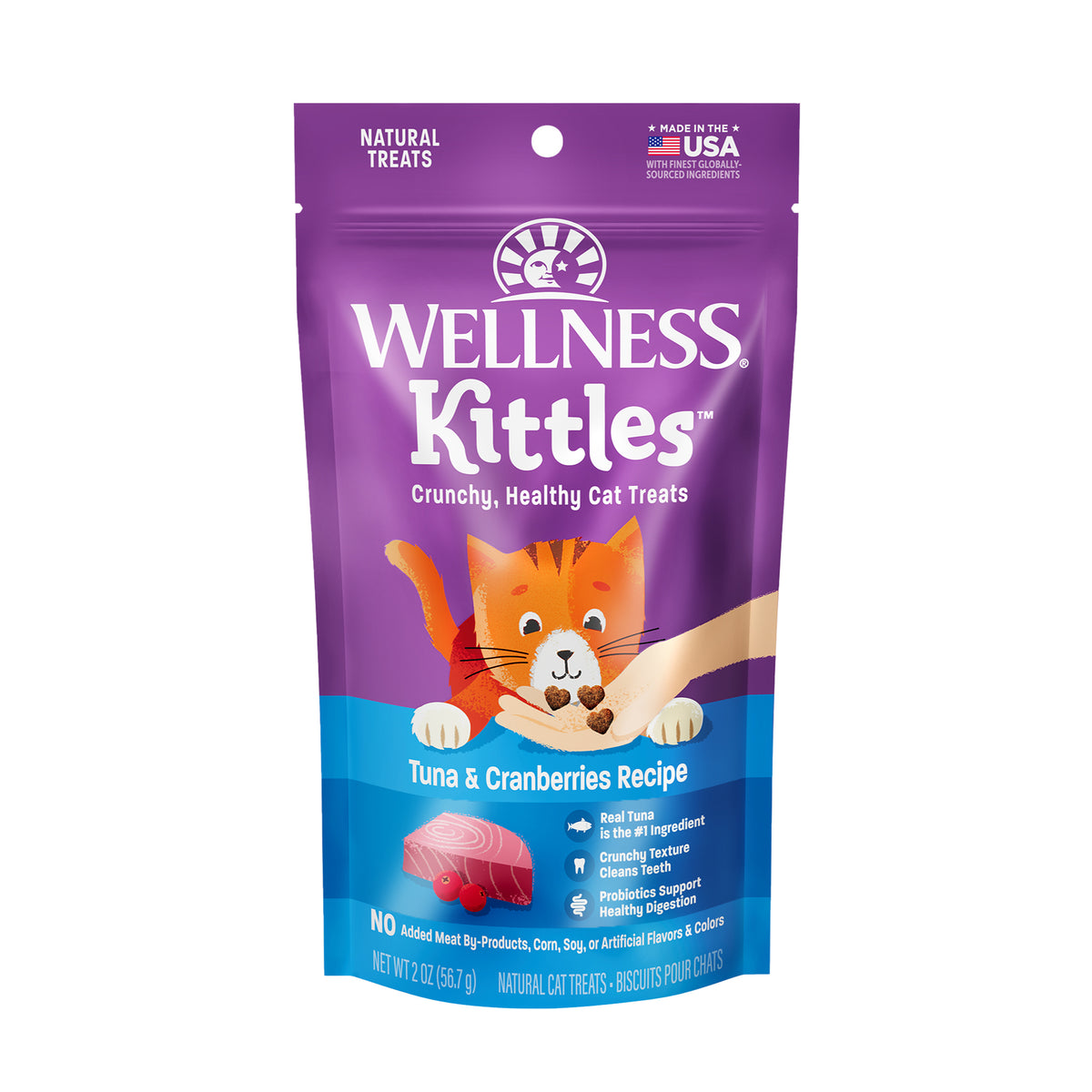 Wellness Kittles Grain Free Crunchy Cat Treats 2oz | Chicken, Salmon & Tuna