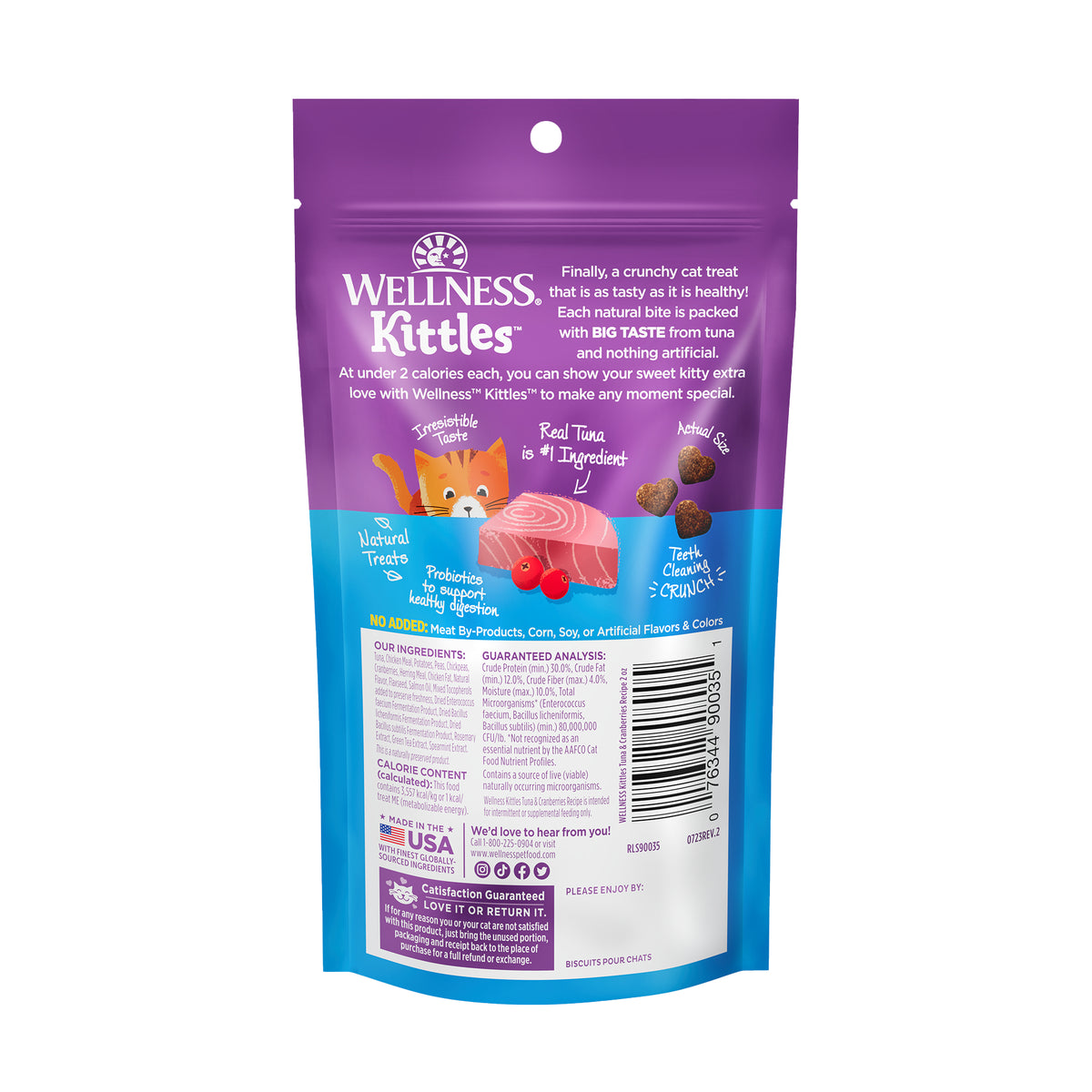 Wellness Kittles Grain Free Crunchy Cat Treats 2oz | Chicken, Salmon & Tuna