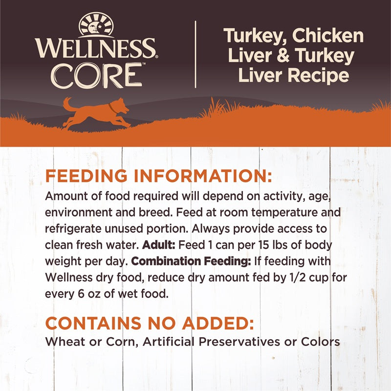 Wellness CORE Turkey, Chicken Liver & Turkey Liver Grain Free Wet Dog Food 12.5oz