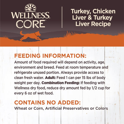 Wellness CORE Turkey, Chicken Liver & Turkey Liver Grain Free Wet Dog Food 12.5oz