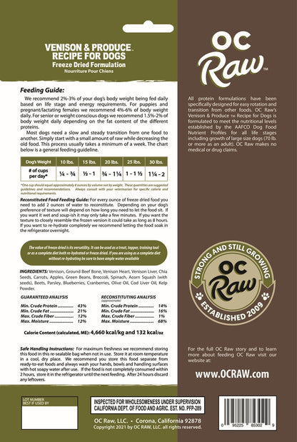 OC Raw Rabbit & Venison Grain Free Freeze Dried Raw Dog Food Sliders 14oz