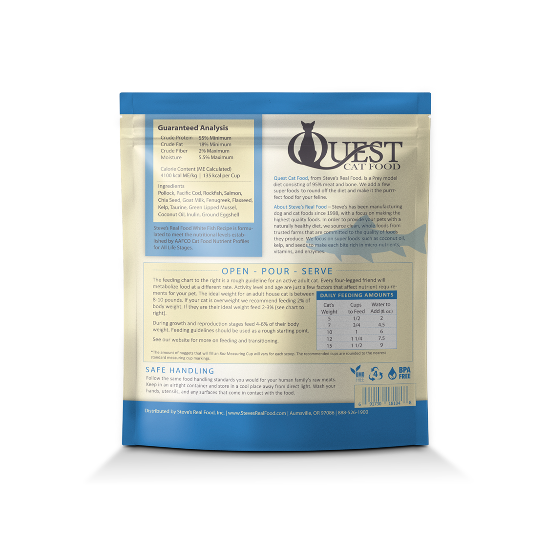 Quest Prey Model White Fish Recipe Grain Free Freeze Dried Raw Cat Food 10oz