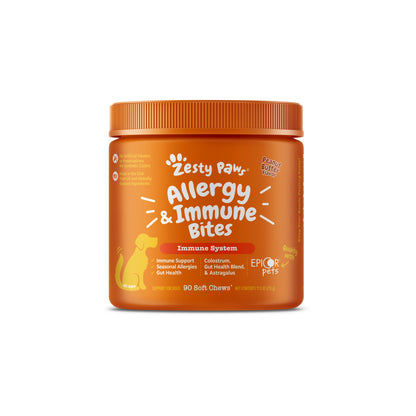 Zesty Paws Aller-Immune Bites Dog Supplement Chews 90ct for Skin Gut & Immune Support