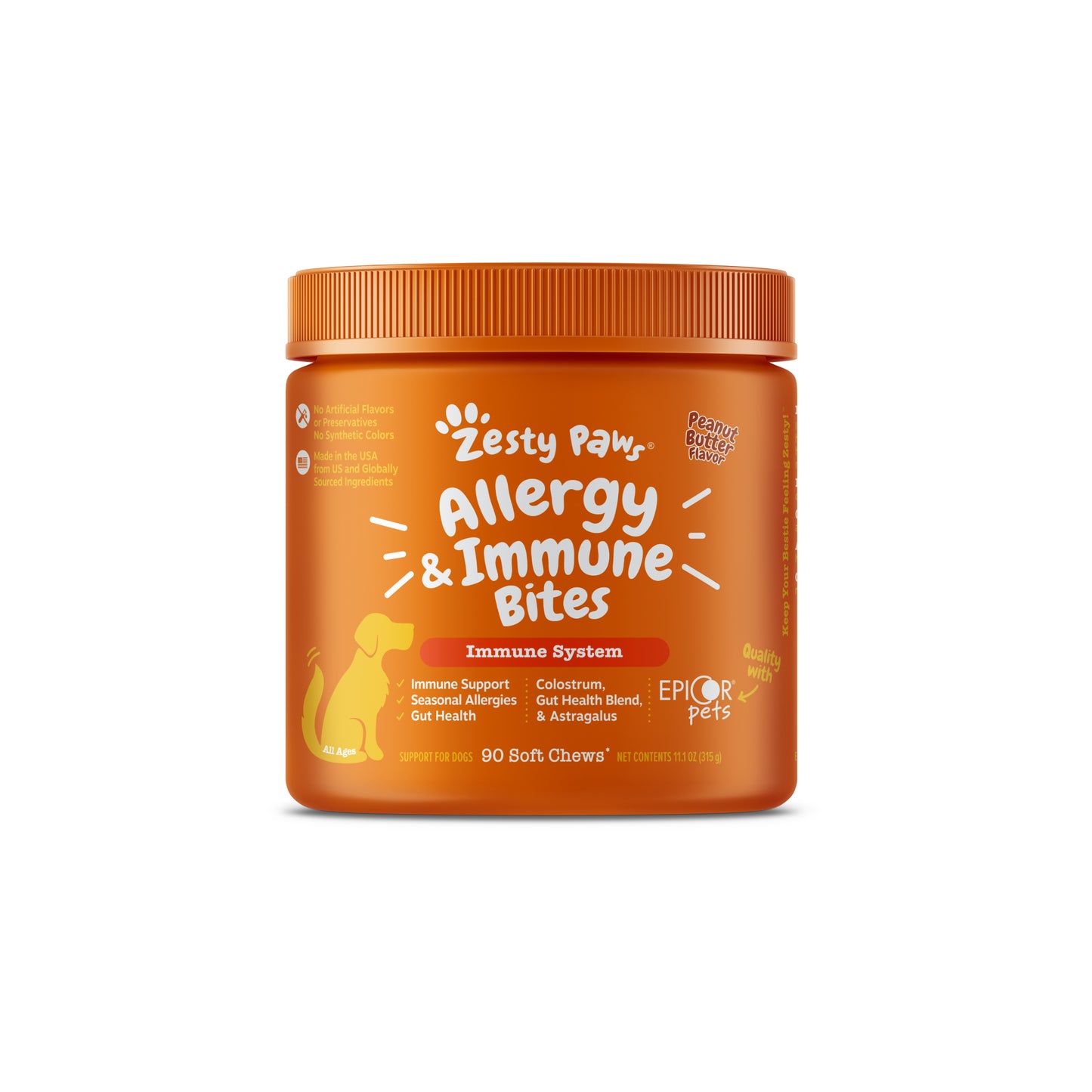 Zesty Paws Aller-Immune Bites Dog Supplement Chews 90ct for Skin Gut & Immune Support