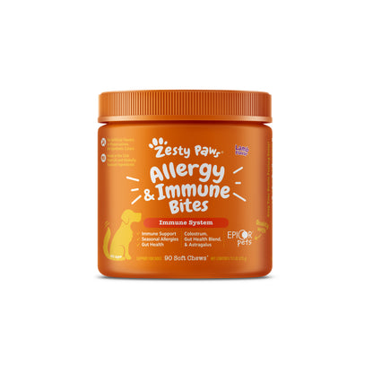 Zesty Paws Aller-Immune Bites Dog Supplement Chews 90ct for Skin Gut & Immune Support