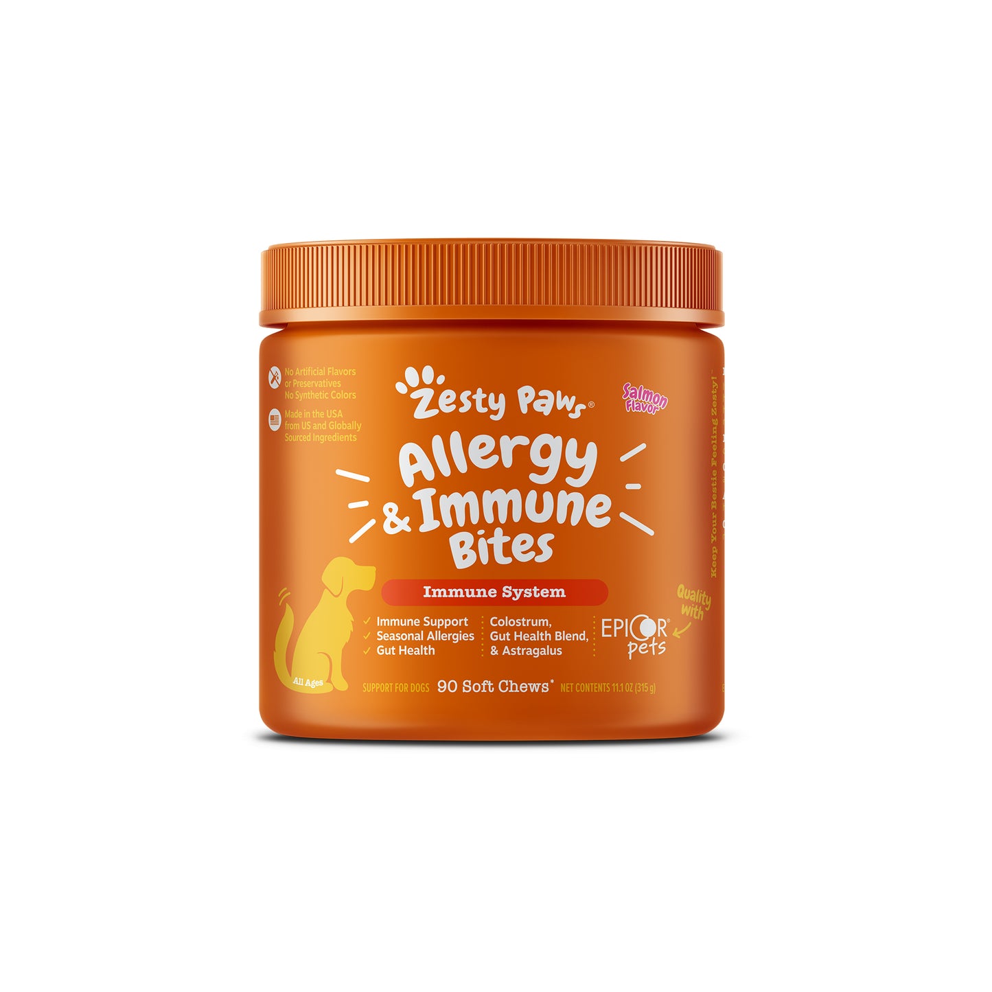 Zesty Paws Aller-Immune Bites Dog Supplement Chews 90ct for Skin Gut & Immune Support