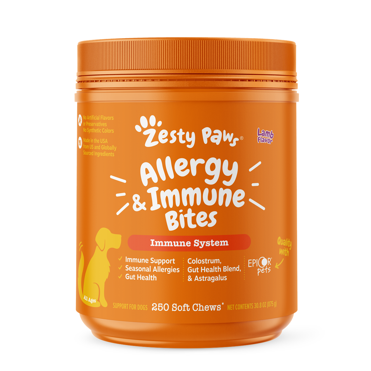 Zesty Paws Aller Immune Bites Lamb Flavour Dog Supplement Chews 250ct