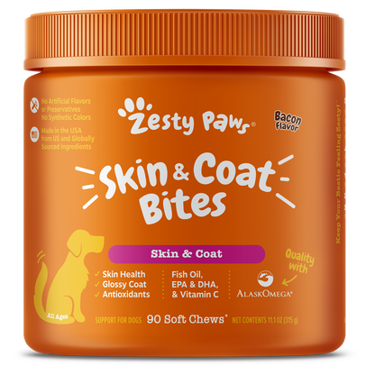 Zesty Paws Omega Skin & Coat Bites Dog Supplement Chews 90ct