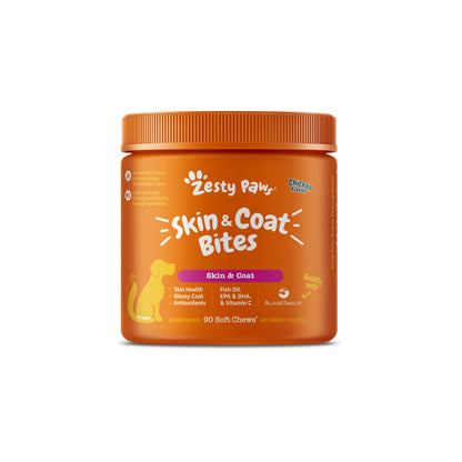 Zesty Paws Omega Skin & Coat Bites Dog Supplement Chews 90ct
