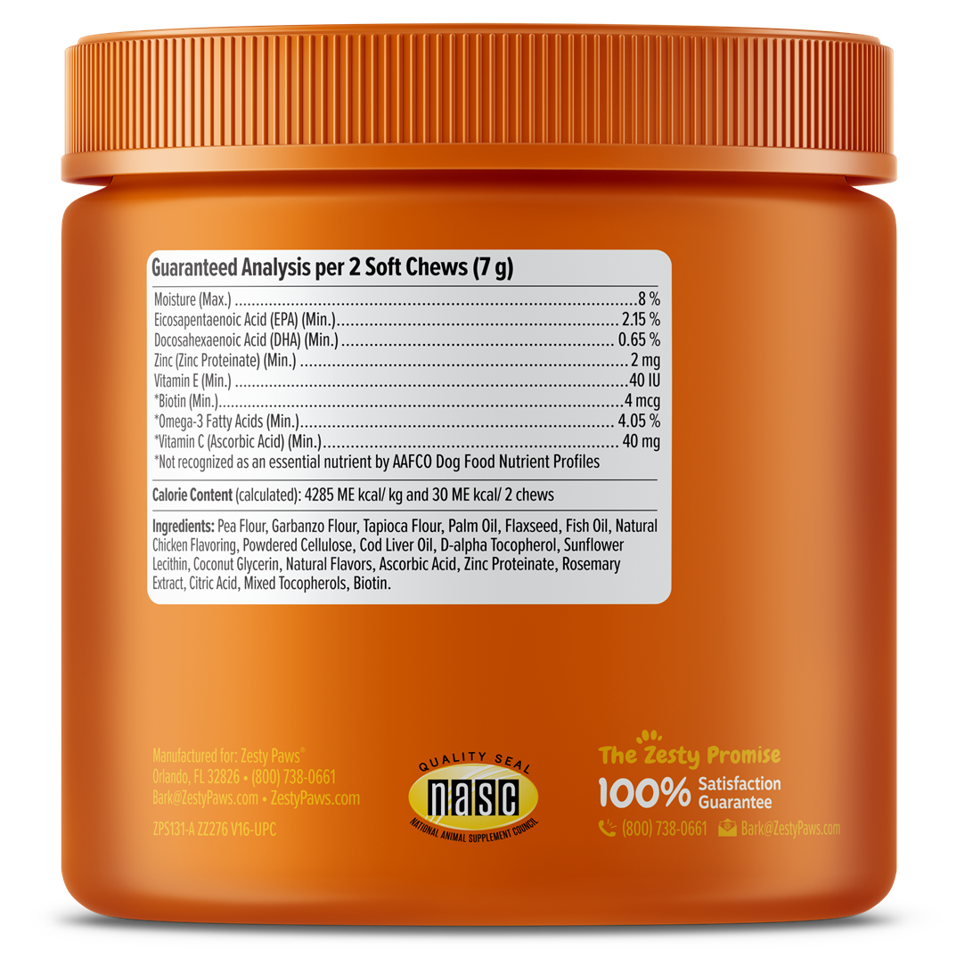 Zesty Paws Omega Skin & Coat Bites Dog Supplement Chews 90ct