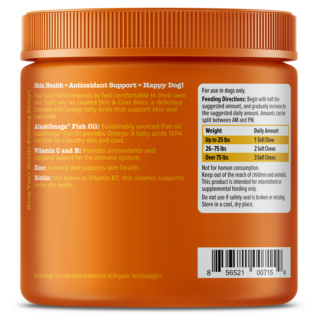 Zesty Paws Omega Skin & Coat Bites Dog Supplement Chews 90ct