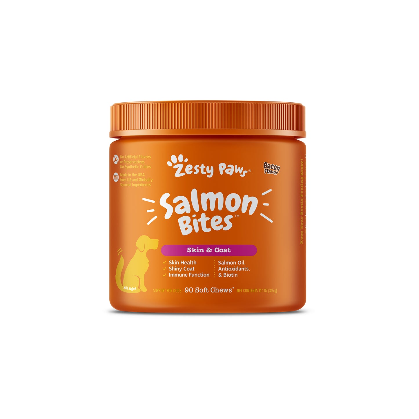Zesty Paws Salmon Bites Dog Supplement Chews 90ct for Skin & Coat Support
