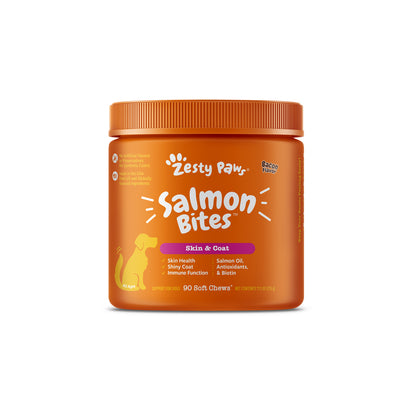 Zesty Paws Salmon Bites Dog Supplement Chews 90ct for Skin & Coat Support