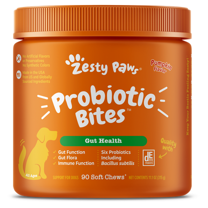 Zesty Paws Probiotic Bites Dog Supplement Chews 90ct Gut Support