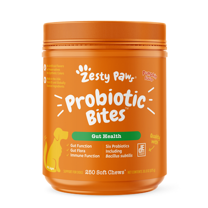 Zesty Paws Probiotic Bites Pumpkin Flavour Dog Supplement Chews 250ct
