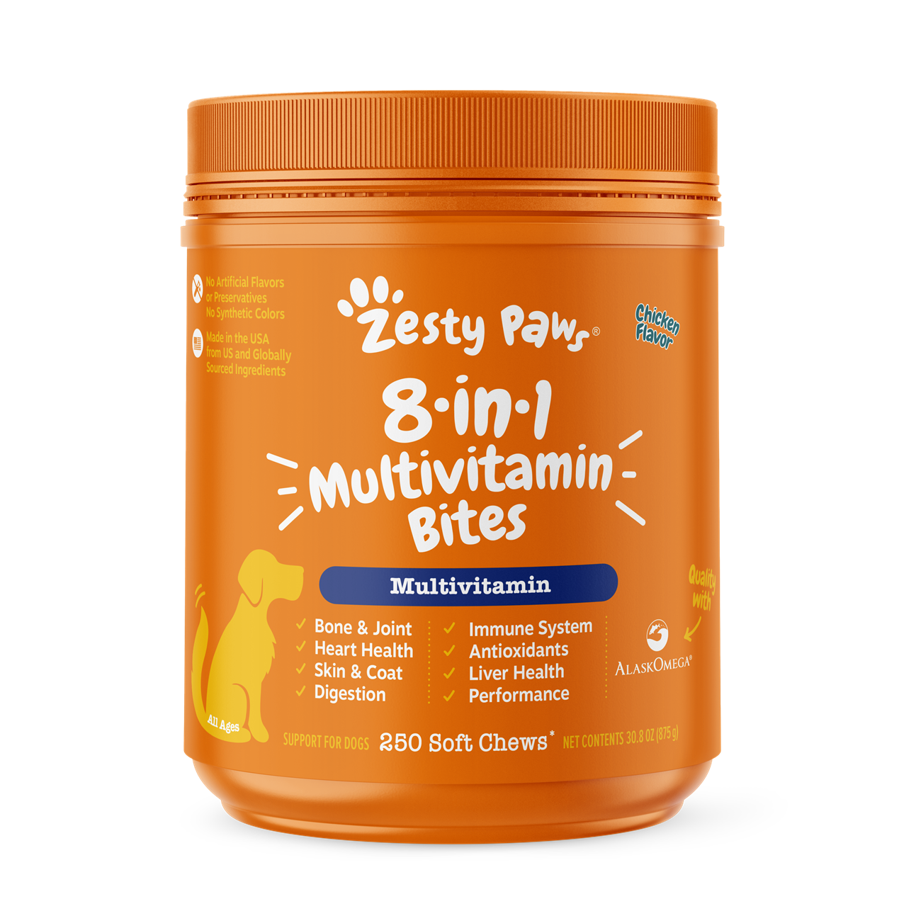 Zesty Paws 8 in 1 Bites Chicken Flavour Dog Supplement Chews 250ct