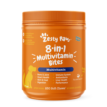 Zesty Paws 8 in 1 Bites Chicken Flavour Dog Supplement Chews 250ct
