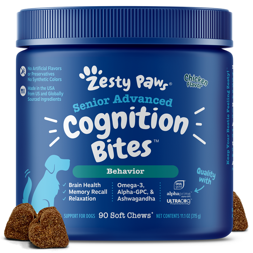 Zesty Paws Senior Advanced Cognition Bites Chicken Soft Chews for Senior Dogs 90ct