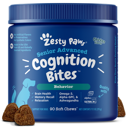 Zesty Paws Senior Advanced Cognition Bites Chicken Soft Chews for Senior Dogs 90ct