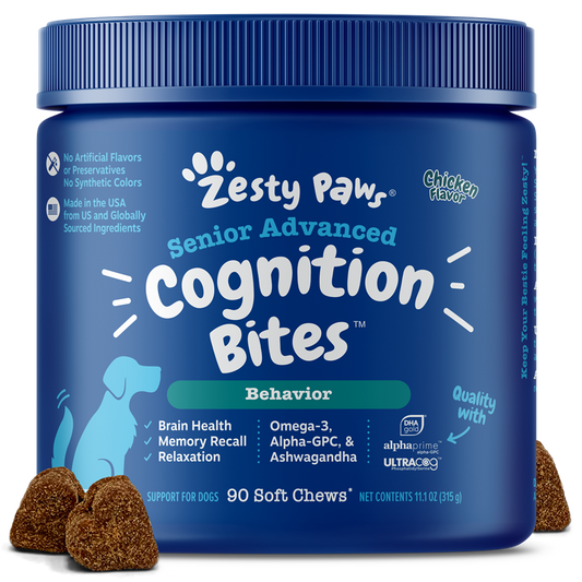 Zesty Paws Senior Advanced Cognition Bites Chicken Soft Chews for Senior Dogs 90ct