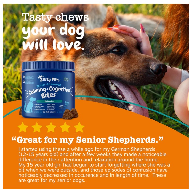 Zesty Paws Senior Advanced Calming & Cognition Bites Chicken for Dogs 90ct