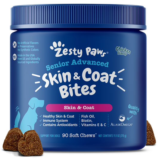 Zesty Paws Senior Advanced Omega Bites Chicken Soft Chews for Dogs 90ct