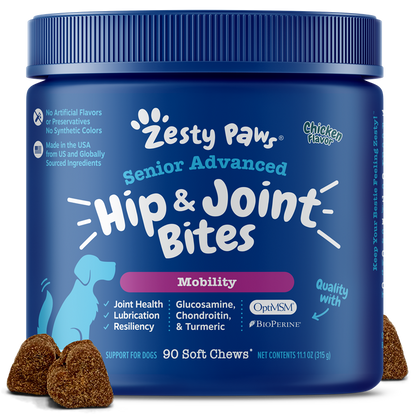 Zesty Paws Senior Advanced Mobility Bites Chicken Soft Chews for Dogs 90ct