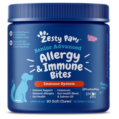Zesty Paws Senior Advanced Aller Immune Bites Salmon Soft Chews for Senior Dogs 90ct