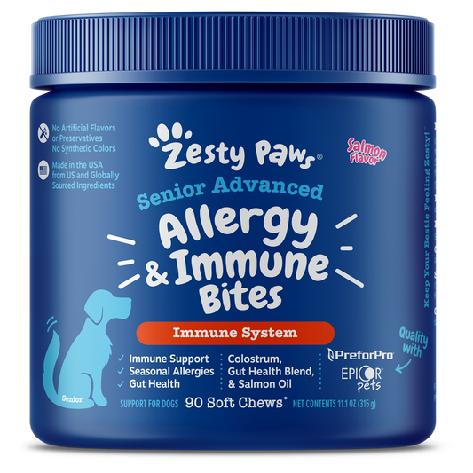 Zesty Paws Senior Advanced Aller Immune Bites Salmon Soft Chews for Senior Dogs 90ct