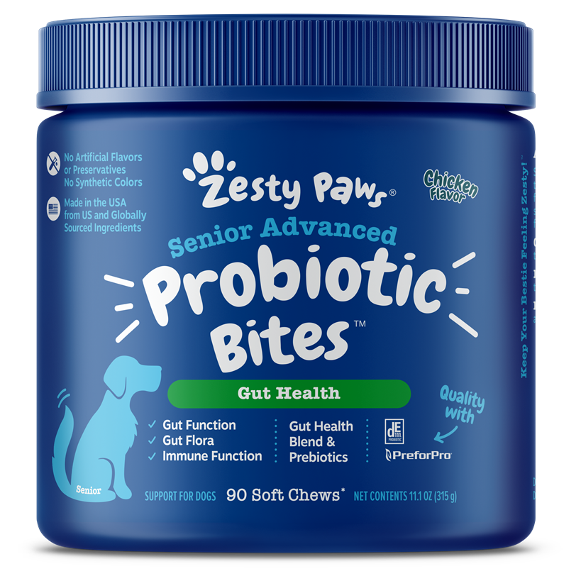 Zesty Paws Senior Advanced Probiotic Bites Chicken Soft Chews for Senior Dogs 90ct