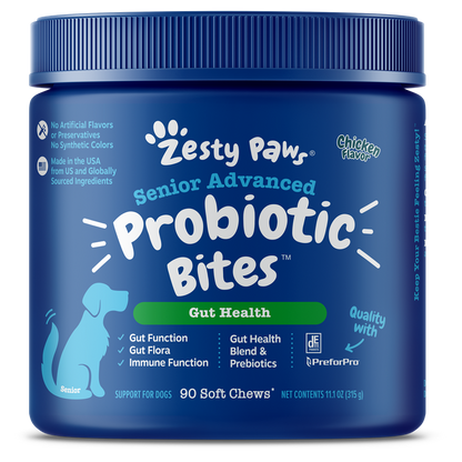 Zesty Paws Senior Advanced Probiotic Bites Chicken Soft Chews for Senior Dogs 90ct