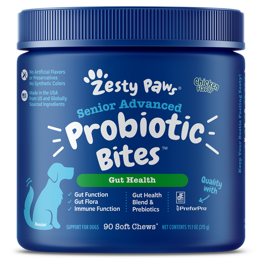 Zesty Paws Senior Advanced Probiotic Bites Chicken Soft Chews for Senior Dogs 90ct