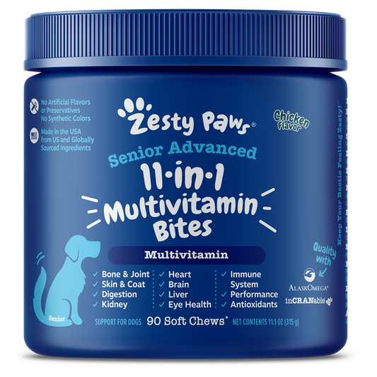 Zesty Paws Senior Advanced 11 in 1 Multivitamin Bites Chicken & Beef for Dogs 90ct