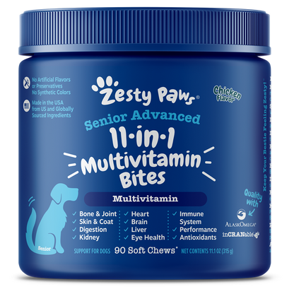 Zesty Paws Senior Advanced 11 in 1 Multivitamin Bites Chicken & Beef for Dogs 90ct