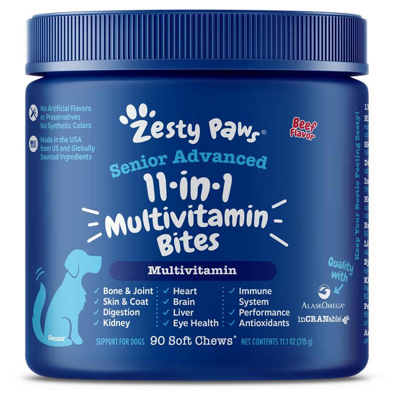 Zesty Paws Senior Advanced 11 in 1 Multivitamin Bites Chicken & Beef for Dogs 90ct