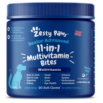 Zesty Paws Senior Advanced 11 in 1 Multivitamin Bites Chicken & Beef for Dogs 90ct