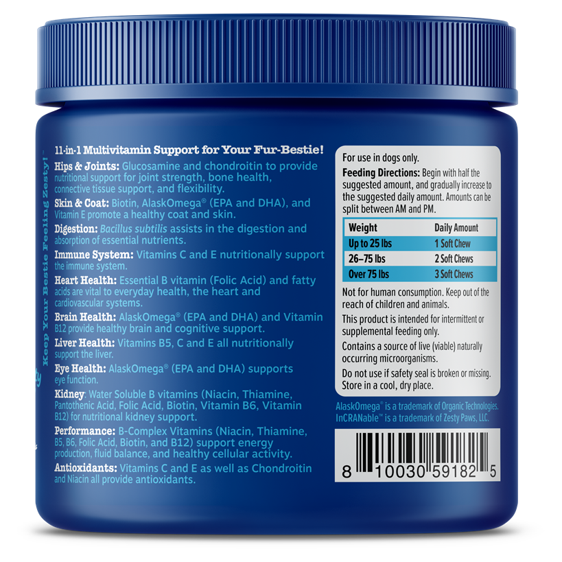 Zesty Paws Senior Advanced 11 in 1 Multivitamin Bites Chicken & Beef for Dogs 90ct