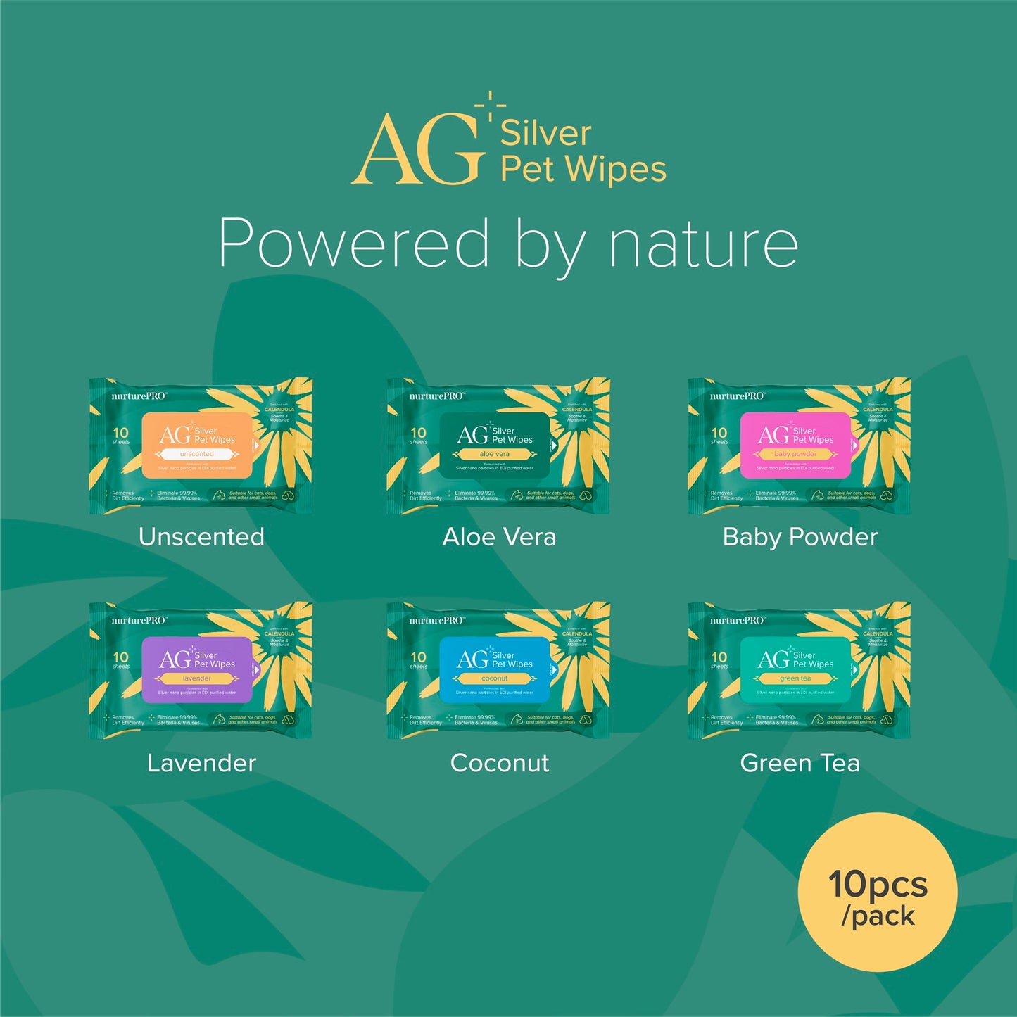 Nurture Pro AG+ Silver Pet Wipes Lavender (10 Sheets) - 20pack